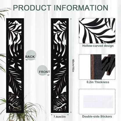 Blulu 5 Pieces Wooden Wall Art Hollow Wall Decor Wood Panels for Home Decorations Bedroom Living Room, 15.7 x 2.9 x 0.2 Inch(Leaf,Black)
