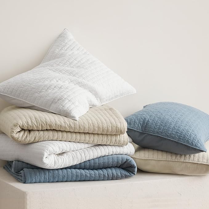 EVERGRACEHOME Cross Stitch Pre-Washed Cotton Quilt Bedding Set King Size, Oversized 3 Pieces Lightweight Bedspread Coverlet for All Season, with 2 Matching Shams, Bright White,118"x106"