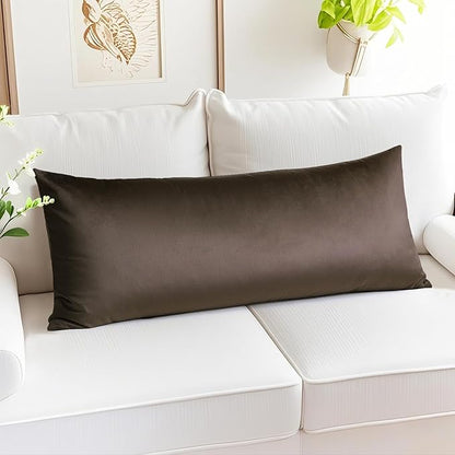 Artscope Luxury Velvet Lumbar Pillow Cover Super Soft Decorative Rectangle Pillowcases Soft Solid Cushion Cases for Couch Sofa Bedroom Car Decor 14x36 Inch Chocolate Brown