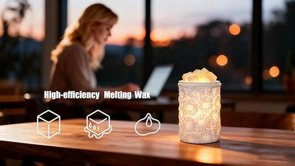 Sunflower Flower Wax Melt Warmer with Timer Dimmable Electric White Ceramic Christmas Oil Melter Cute Small Aromatherapy for Women Home Decorative Burner Light Scented Candle Tart Scent Warm Fragrance