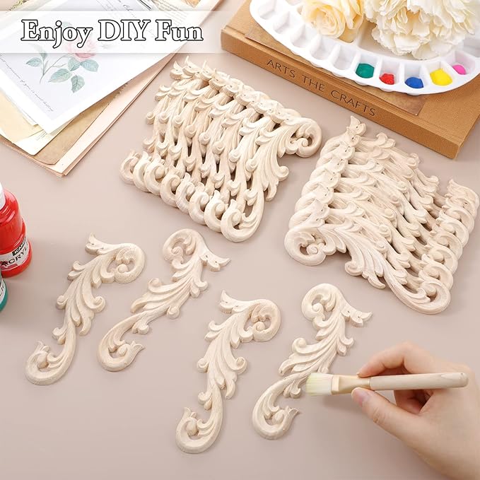 20 Pcs Wood Applique Corner Onlay Decorative Wood Applique DIY Wooden Carved Corner Unpainted Wooden Carved Decals Carving Decal for Furniture Wall Cupboard Bed Cabinet(Stylish Style)