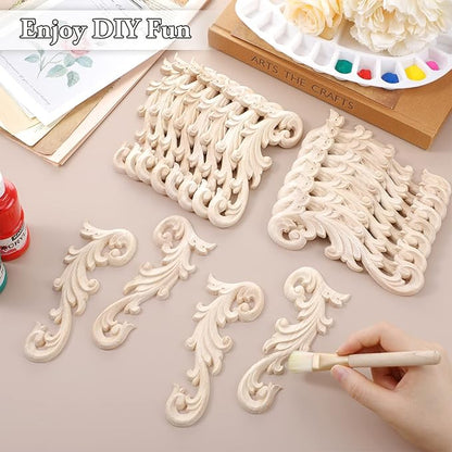 20 Pcs Wood Applique Corner Onlay Decorative Wood Applique DIY Wooden Carved Corner Unpainted Wooden Carved Decals Carving Decal for Furniture Wall Cupboard Bed Cabinet(Stylish Style)