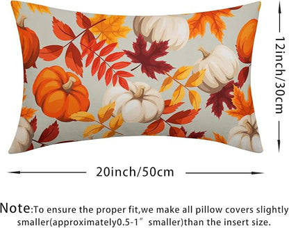 Pumpkin Fall Lumbar Pillow Covers 12x20 Set of 2 Orange Beige Autumn Thanksgiving Pillow Cases Maple Leaf Outdoor Decorative Holiday Cushion Cover Rustic Decoration Farmhouse Home Sofa Couch Bed Decor