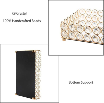 Feyarl 10 Inch Crystal Cosmetic Perfume Tray Vanity Makeup Jewelry Trinket Organizer Mirrored Decorative Tray Storage Home Deco Wedding Dresser Birthday Gift (Gold)
