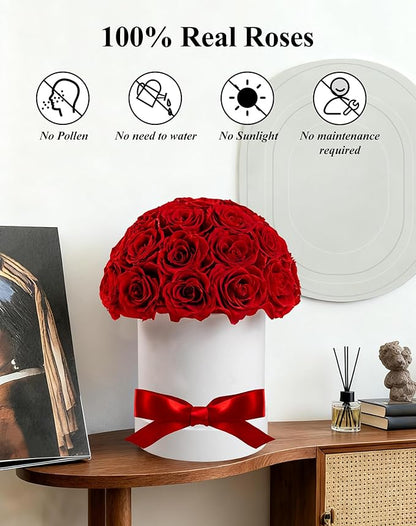 27 Forever Roses Dome in Luxury White Box, Eternal Real Roses Birthday Gifts for Women, Preserved Flowers for Delivery Prime, Anniversary, Valentine's Day, Mothers Day for Mom (Red)