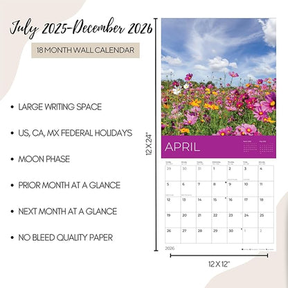 Wild Flowers Wall Calendar 2026 | 12" x 24" Open | Giftable Floral Garden Calendar 2026 | Thick & Sturdy Paper for Organizing & Planning | Pacific Waters Press (Wild Flowers)