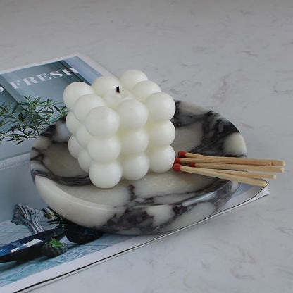 Natural Travertine Marble Jewelry Dish 5.5", Trinket Dish for Ring Earring, Gift for Woman Daugther(Calacatta Viola)