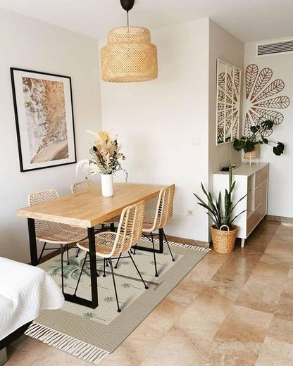 Tropical Palm Tree Entryway Rug 2X3 Ft Bathroom Mat, Washable Woven Brown Summer Beach Plant Throw Carpet with Tassel, Non-Shedding Farmhouse Retro Green Botanical Indoor Outdoor Kitchen Doormats