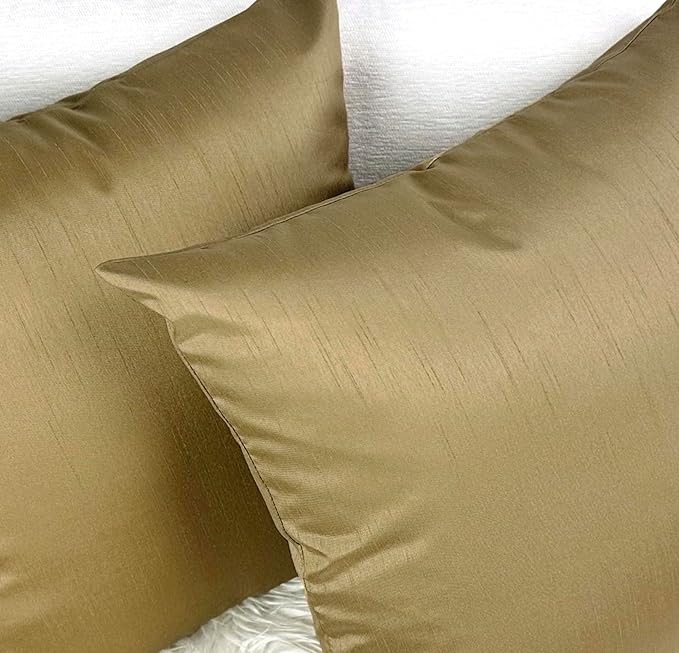 Aiking Home 24x24 Inches Faux Silk Square European Shams, Zipper Closure, Brass (Set of 2)