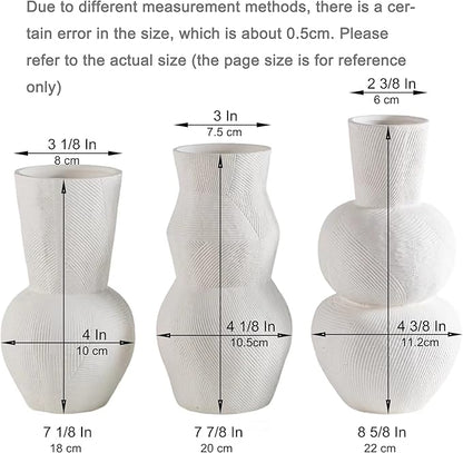 Ceramic Vases for Flowers, Matte White Ribbed Vase Set of 3, Decorative Vases for Pampas Grass, Modern Farmhouse Home Decor, Pottery for Centerpieces, Boho Vases