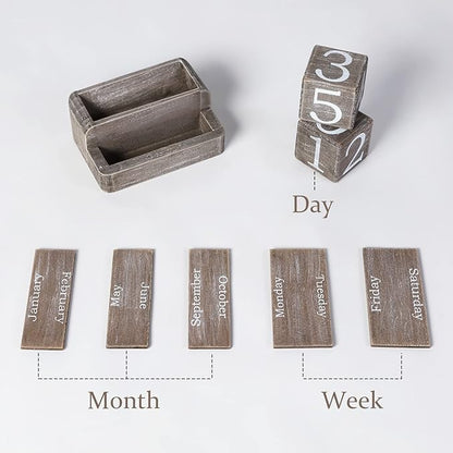 Wooden Block Calendar for Desk, Daily Desktop Perpetual Desk Calendar, Farmhouse Desk Accessories for Home Office Decor, Reusable Yearly, ‎‎Vintage Grey