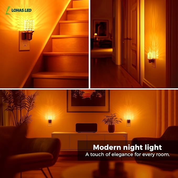 L LOHAS LED Night Light, Dimmable Night Lights Plug into Wall, Automatic Night Lights Plug in with Auto Light Sensor,Adjustable Brightness Amber LED Night Light, for Bedroom Hallway Home Decor