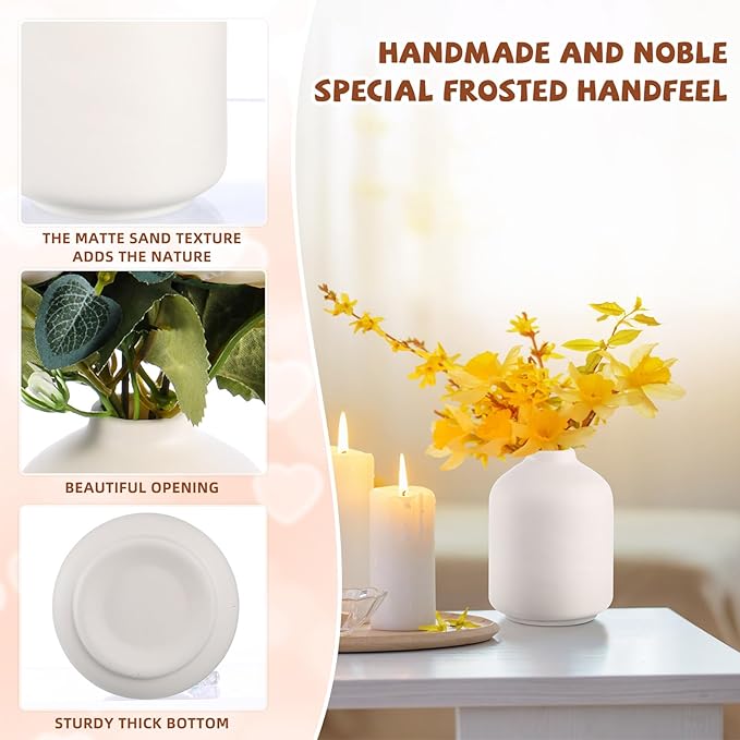 Tioncy 15 Set 3.9"*2.76" White Ceramic Bud Vases Bulk Boho Small Flower Valentine's Day Decoration Centerpieces White Ceramic Vases for Dry Flowers Pampas Grass Home Valentines DIY Wedding Table Decor