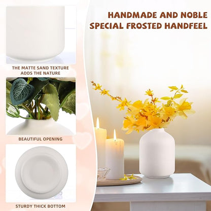 Tioncy 15 Set 3.9"*2.76" White Ceramic Bud Vases Bulk Boho Small Flower Valentine's Day Decoration Centerpieces White Ceramic Vases for Dry Flowers Pampas Grass Home Valentines DIY Wedding Table Decor