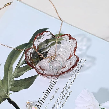Koythin 2-Piece Glass Jewelry Tray, Mini Ring Dish for Necklace Earring Bracelet, Cute Trinket Tray for Engagement Vanity Bathroom, Crystal Floral Aesthetic Room Decor for Women Girl Mom (Light Pink)