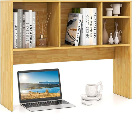 Desktop Bookshelf, 2-Tier Display Organizer Shelf Rack, Dorm Desk Hutch, Desk Shelf for Top of Desk, Multipurpose Wood Counter Top Bookcase for Office Home
