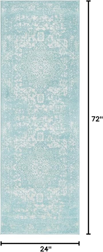 Rugs.com Arlington Collection Rug – 6 Ft Runner Aqua Medium-Pile Rug Perfect for Hallways, Entryways