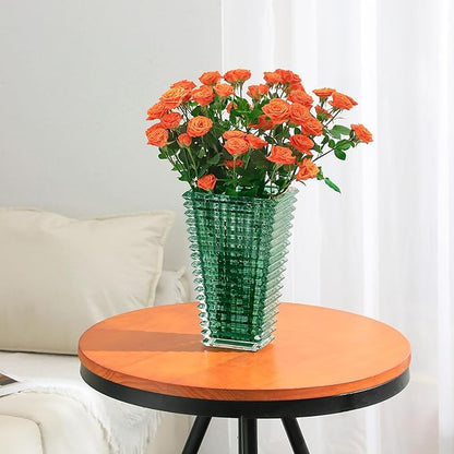 MCMCNCUIU Crystal Glass Vase, Large Crystal Vases for Flowers, Large Flower Vase, Green Modern Vases for Living Room, Bedroom, Kitchen, Dining Table, Mantle, Wedding, 11 Inches