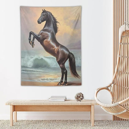 JYOUQOC Horse Animal Stands On The Beach Tapestry Wall Hanging Large Wall Art Decor Flag Backdrop for Bedroom Living Room Dorm 30"×40"
