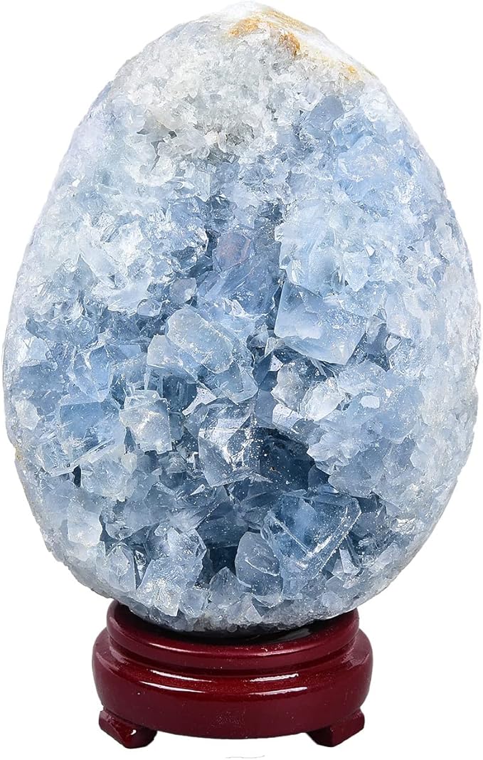 AMOYSTONE Decorative Easter Eggs Small 2" Natural Blue Celestite Egg Shaped Carved for Healing Reiki, Meditation Home Decor Gift