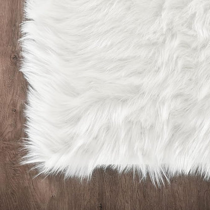 Latepis White Faux Fur Rug 8x10, Faux Fur Sheepskin Rug for Living Room, Fluffy Washable Fuzzy Rugs Carpet for Bedroom, Luxury Room Decor, Rectangle