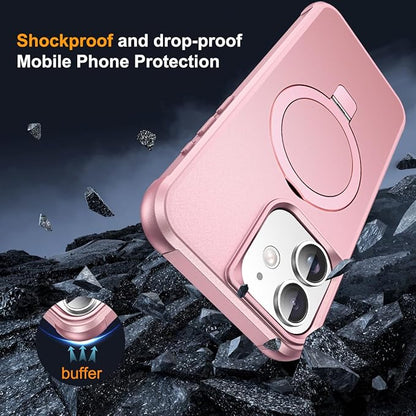 Compatible with iPhone 12 Case & iPhone 12 Pro Case 6.1" with Invisible Magnetic O-Ring Stand [Compatible with Mag-Safe][Great Grip Feeling], Rose Gold