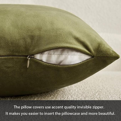 MIULEE Velvet Throw Pillow Covers 12x20 Inch, Pack of 2 - Olive Green, Soft Solid Lumbar Decorative Pillow Covers Modern Luxury Home Decor for Chair Couch Sofa Bedroom Livingroom
