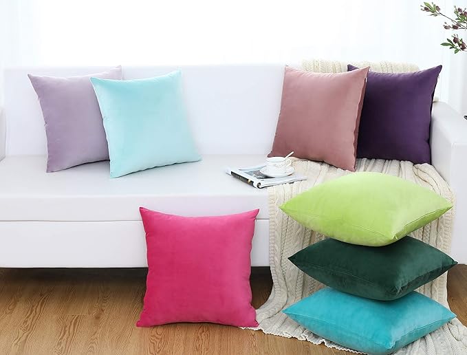 Jeneoo Comfy Soft Thick Velvet Throw Pillow Covers Decorative Solid Square Couch Cushion Cases for Bedroom Sofa Car Decor (Mint Green, 18 x 18 Inches, 2 Pieces)