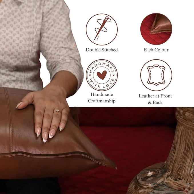 Lambskin Leather Pillow Cover - Sofa Cushion Case - Decorative Throw Covers for Living Room & Bedroom, 20x20 Inches - Dark Brown Antique Box Pack of 1