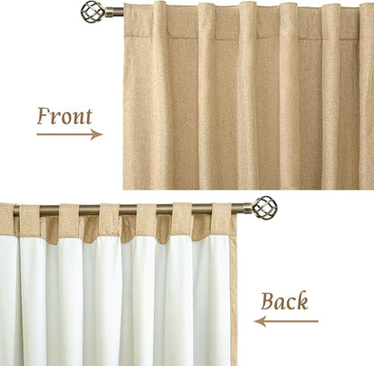 LAMIT 100% Blackout Linen Curtains 63 Inches Long, Linen Textured Living Room Burlap Bedroom Curtains Full Room Darkening Back Tab and Rod Pocket Panels with White Liner, 2 Panels, 60 x 63 Inch