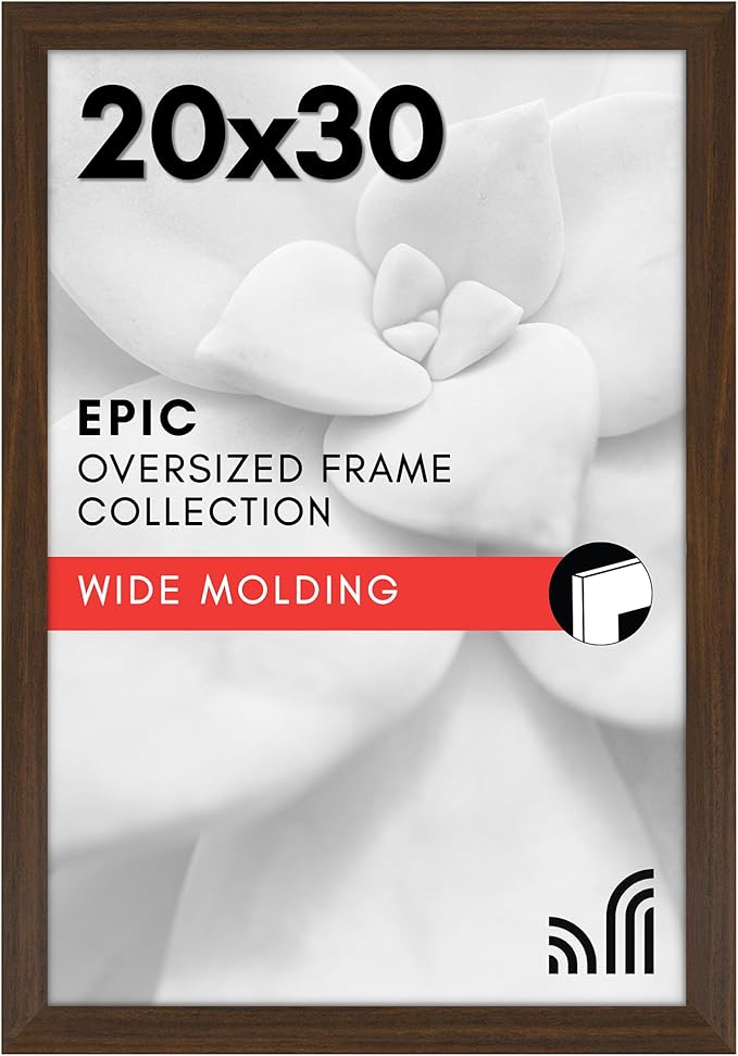 Americanflat 20x30 Poster Frame with Polished Plexiglass - Wide Picture Frames Made of Engineered Wood for Vertical or Horizontal Wall Display - Epic Collection - Walnut
