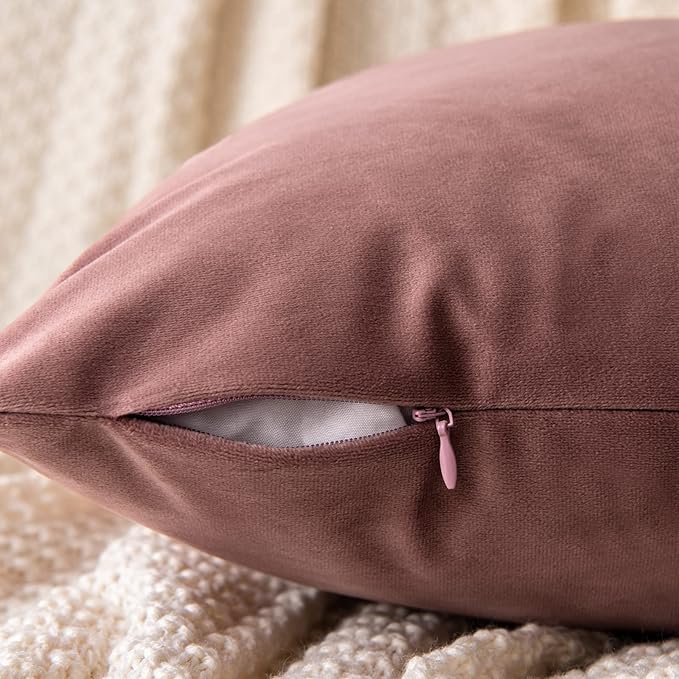 EMEMA Pack of 2 Velvet Throw Pillow Covers Decorative Square Pillowcase Soft Solid Cushion Case for Sofa Bedroom Chair Car 18x18 Inch Dusty Rose