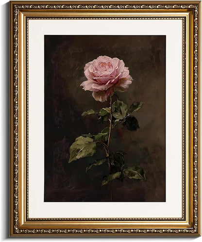InSimSea Gold Framed Canvas Wall Art Room Decor Vintage Floral Bathroom Wall Decor Rustic Roses Bontanical Oil Printing Artwork Prints for Living Room Bedroom Home Office Farmhouse 16×13in