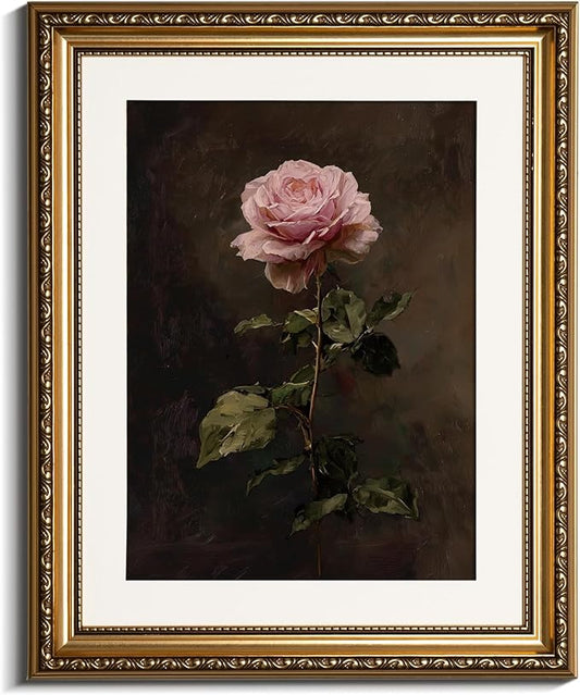 InSimSea Gold Framed Canvas Wall Art Room Decor Vintage Floral Bathroom Wall Decor Rustic Roses Bontanical Oil Printing Artwork Prints for Living Room Bedroom Home Office Farmhouse 16×13in