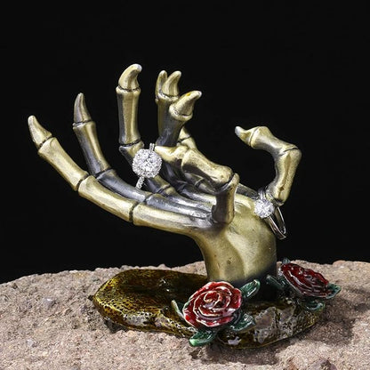 YU FENG Gothic Rose Skeleton Hand Jewelry Holder for Halloween Decor Rings Necklaces and Jewellery Accessories Hand Form Display Holders for Women Gift