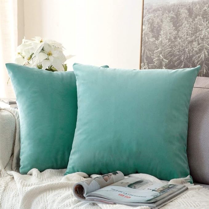MIULEE Velvet Throw Pillow Covers 22x22 Inch, Pack of 2 - Aqua Green, Soft Solid Decorative Pillow Covers Cushion Cases Modern Luxury Home Decor for Spring Couch Sofa Bedroom Livingroom