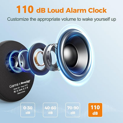 Gianna Vibrating Alarm Clock for Heavy Sleepers - 110dB Loud Alarm Clock, 3 Wake Modes, Auto-Dimming, Rechargeable Battery Operated Bed Shaker for Bedroom and Travel