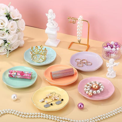 Shappy 24 Pcs Christmas Ceramic Jewelry Tray Gift 4.5 Ring Dish Bulk Decorative Trinket Dish for Birthdays Gift (Macaron Color)