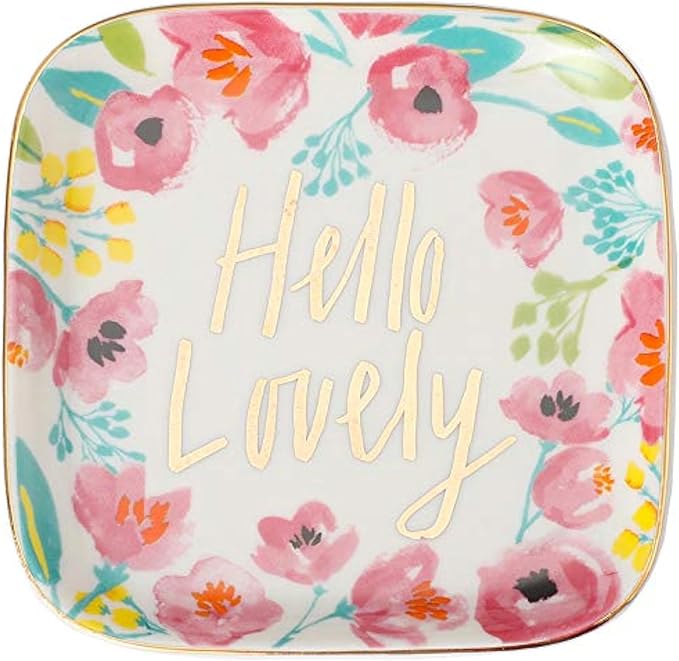 Stephanie Imports Hello Lovely Ceramic Trinket Plate and Decorative Jewelry Dish