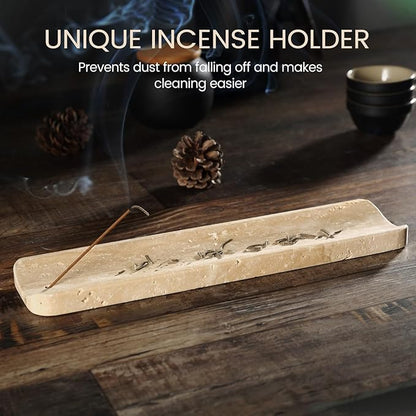 Koville Marble Incense Holder, Incense Holder for Sticks, Incense Sticks Holder Ash Catcher for Meditation Yoga SPA, Natural Stone Incense Burner, Home Table Decor (Travertine)