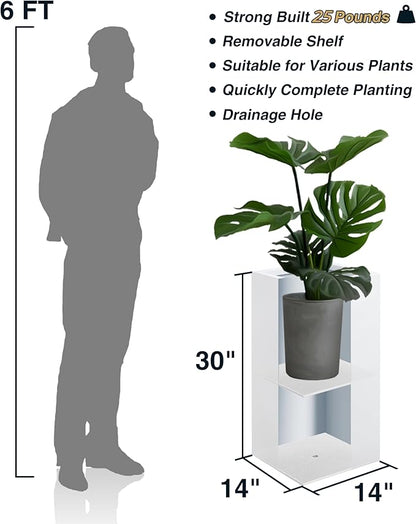 Wallowa Metallic Heavy Large Planter Box for Outdoor or Indoor, Tall Metal Planters, Rectangular Flowerpot for Front Porch, Garden, Patio ‎25Pounds Pure White, No Assembly 1 Pack