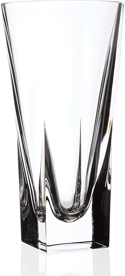 Barski Crystal Glass Vase – 10" Round Top Square Bottom, Made in Europe