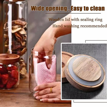 Viovian 24 OZ Glass Candy Jar with Wooden Lid Clear Glass Storage Canister Decorative Jars with Airtight Lids for Food Coffee Beans Cookie Sugar 700ml