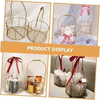Round Wire Basket with Handle Decorative Storage Basket for Wedding Flower Girl Fruits Crafts Versatile Home Organizer for and Decor