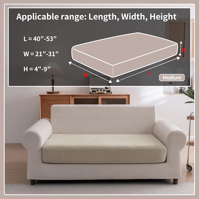 Sectional Couch Covers, Wear Resistant Stretch Sofa Covers Washable Soft Couch Cushion Covers Anti Slip Furniture Protector Sofa Slipcovers for Pets (1 Piece Loveseat Cover, Light Brown)