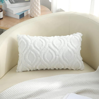 decorUhome Spring Throw Pillow Covers 12x20 Inch Set of 2, Soft Plush Faux Wool White Solid Couch Pillow Covers, Accent Farmhouse Neutral Square Pillow Cases for Sofa Bed Living Room