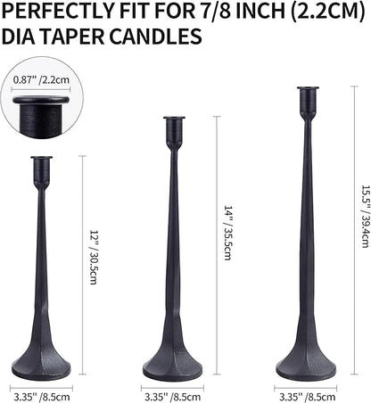Iron Taper Candle Holder Set of 3 15.5” 14” 12” Decorative Modern Vintage Metal Tall Candlestick Holders for Wedding, Dinning Table,Mantle, Party Decoration (3, Black)