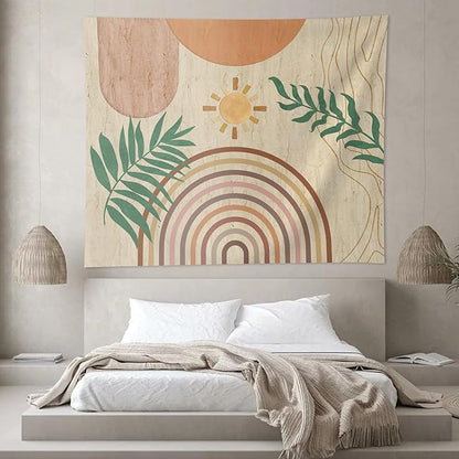 SUOTEMEIFEI Boho Plant Art Tapestry,retro Plants Tapestry Sunset Landscape Abstract Aesthetic Wall Bedroom Living Room Decor College Dorm Wall Hanging