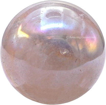 Amazing Gemstone Angel Aura Rose Quartz Crystal Ball - 1" Inches Crystal Sphere Meditation Balls for Witchcraft and Decorative Balls - Crystals and Healing Stones Beginners Gift (Pack of 1)
