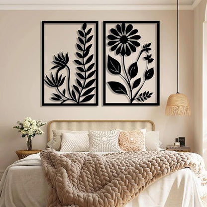 Hotuijxca Black Abstract Flower Metal Wall Art, Metal Floral Minimalist Line Art, Flowers Line Wall Art for Livingroom, Bedroom (Silver, 41"x66"/105x164cm, metal wall art)